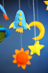 Fleeced space decor on blue background