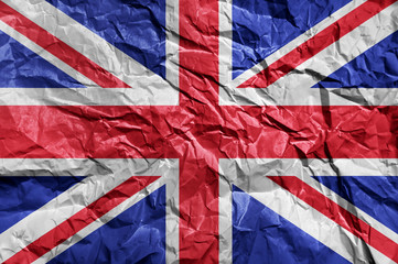 United Kingdom flag painted on crumpled paper background