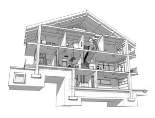 3d section of a country house