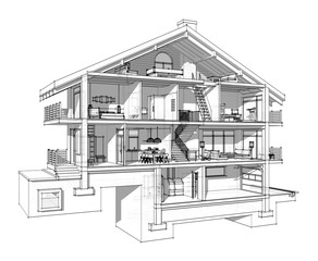 3d section of a country house