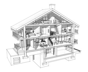3d section of a country house
