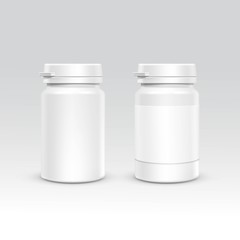 Blank Plastic Packaging Bottle with Cap for Pills Vector Isolated on Background