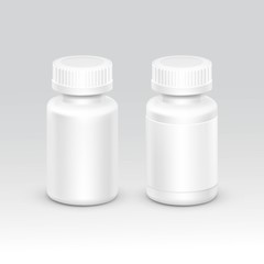 Blank Plastic Packaging Bottle with Cap for Pills Vector Isolated on Background
