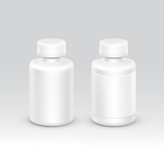 Blank Plastic Packaging Bottle with Cap for Pills Vector Isolated on Background