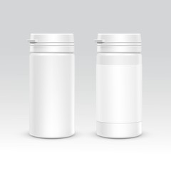 Blank Plastic Packaging Bottle with Cap for Pills Vector Isolated on Background