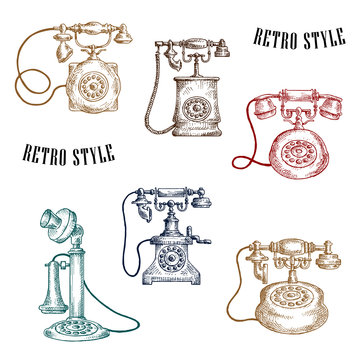 Vintage sketched handle telephone icons