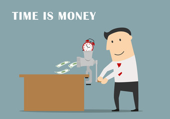 Businessman is making money from a clock