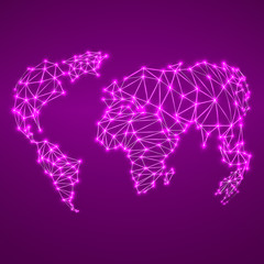 Abstract polygonal world map with glowing dots and lines