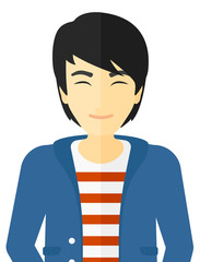 Pleased man with his eyes closed.