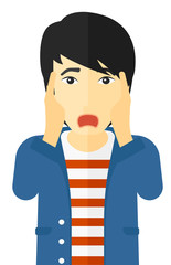 Scared man with open mouth.