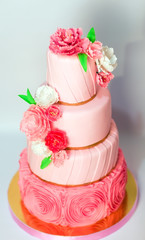Obraz na płótnie Canvas Pink wedding cake isolated on white background. Handmade Wedding