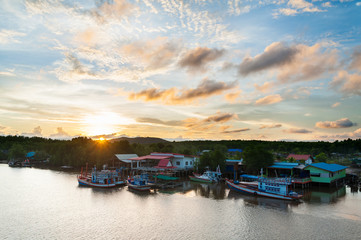 Fototapeta premium Landscape of fishermen village beside the sea canal in southern of Thailand.