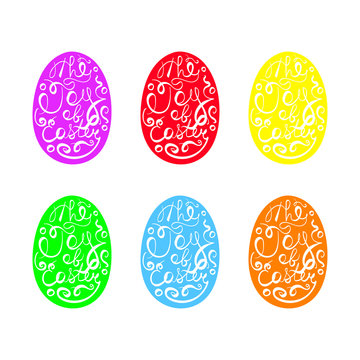 Isolated Cute Artistic Easter Egg Set with the Joy of Easter Lettering