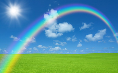 Obraz na płótnie Canvas Green field and rainbow