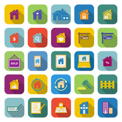 Real estate color icons with long shadow