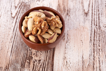Mix nuts  on wooden background