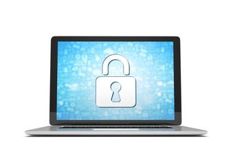 3d rendering of a laptop with security concept