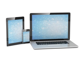 laptop, tablet, phone, on white