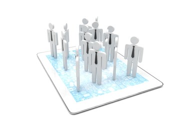 group of people figures on tablet PC, 3d render
