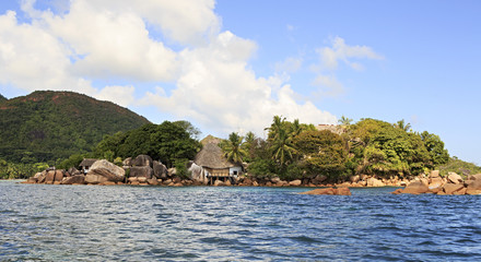 Naklejka premium Island and hotel Chauve Souris Club in the Indian Ocean