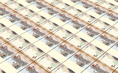Syrian pounds bills stacks background. Computer generated 3D photo rendering.