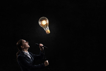 Woman speaker. Concept image