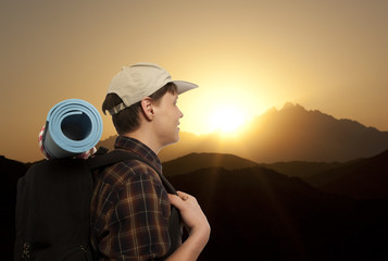 Man with a travel backpack