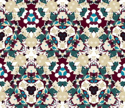 Vintage kaleidoscope seamless pattern. Seamless pattern composed of color abstract elements located on white background.