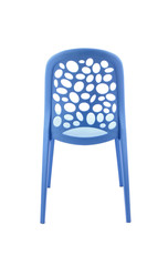 Blue Plastic Cafe Chair on White Background, Back View