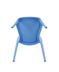 Blue Plastic Cafe Chair on White Background, Bottom View