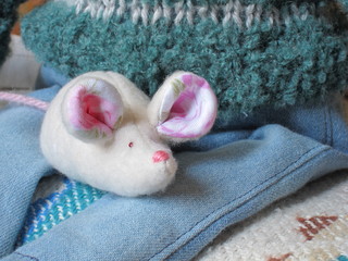 Textile handmade toy white mouse