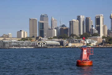 Sydney Skyline from the Harbour with Buoy