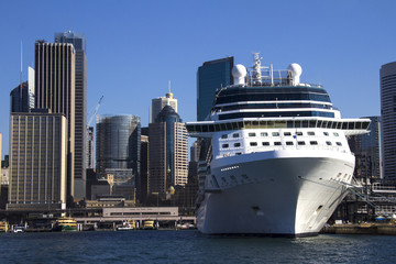 Cruise Ship in Sydney Harbour with Central Business District behind