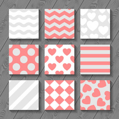 Happy valentines day set of seamless patterns on wood board