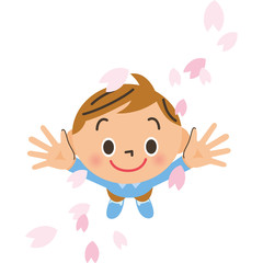 桜の花びらと男の子
