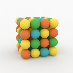 One cube formed by many spheres. 3d vector illustration.
