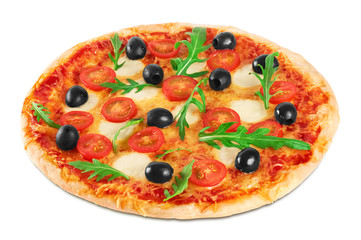 Pizza with mozzarella and arugula. Vegetarian pizza.