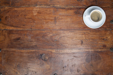 coffee on the office desk, view from the top  