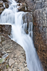 flowing waterfall closeup view