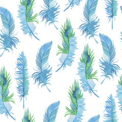 Fototapeta na wymiar Watercolor pattern with feathers
