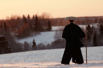 monk warrior snow landscape