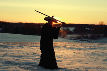 monk warrior snow landscape