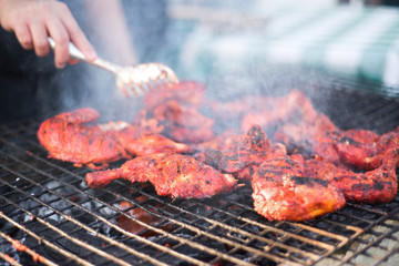 Chicken Cooked on Grill Outdoors