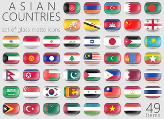 Asian Flags. Rectangular Glass Matte Icons