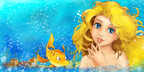 Cartoon ocean and the mermaid - illustration for the children © honeyflavour