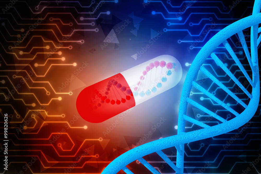 Poster 3d render of dna structure with capsule