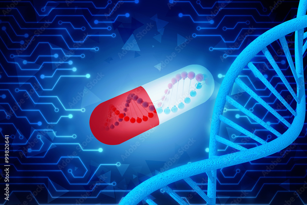 Poster 3d render of dna structure with capsule