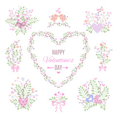 Set of floral elements for your Valentine's Day or Wedding design.