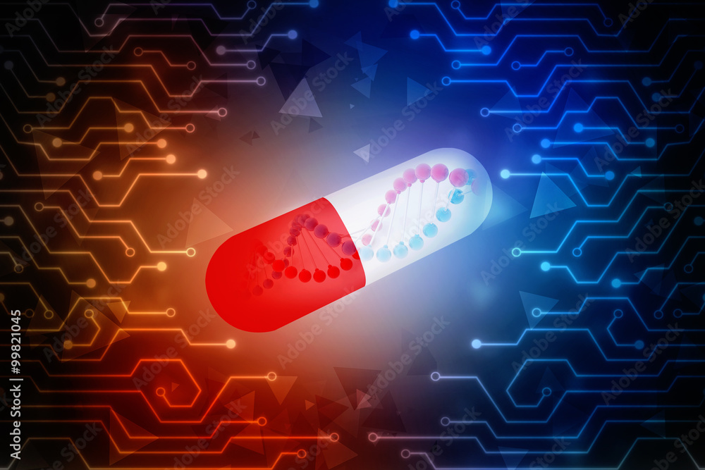Poster 3d render of dna structure with capsule