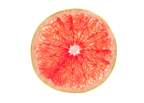 Pink Grapefruit Slice Isolated On White Background